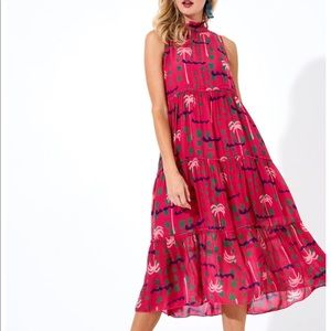 RUFFLE TIERED MIDI DRESS- IPANEMA PINK